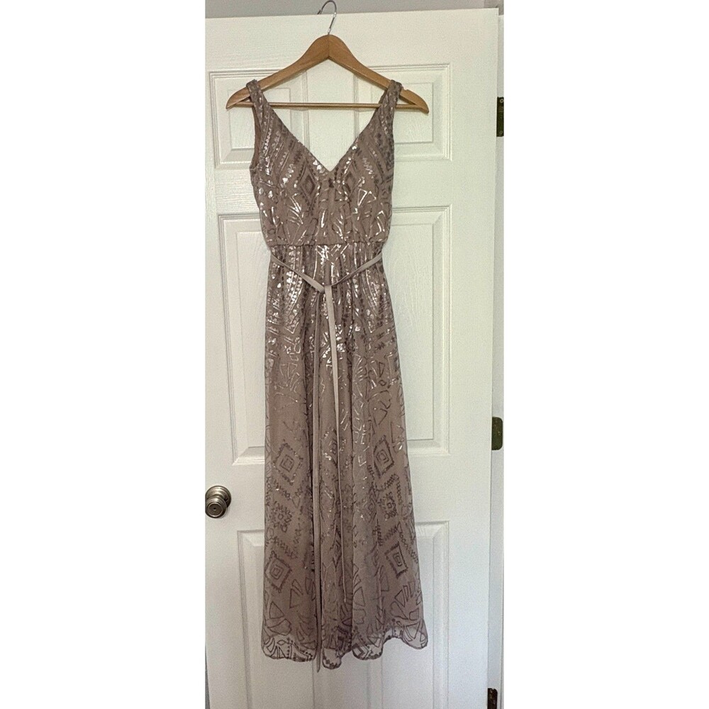 Angelina Faccenda Gown Womens 4 Taupe Bridesmaid Dress Prom Formal Party Sequins